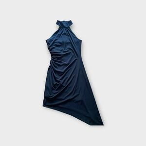 Joseph Ribkoff Womens Vintage Halter Dress Asymmetrical Ruched Stretch Black 12